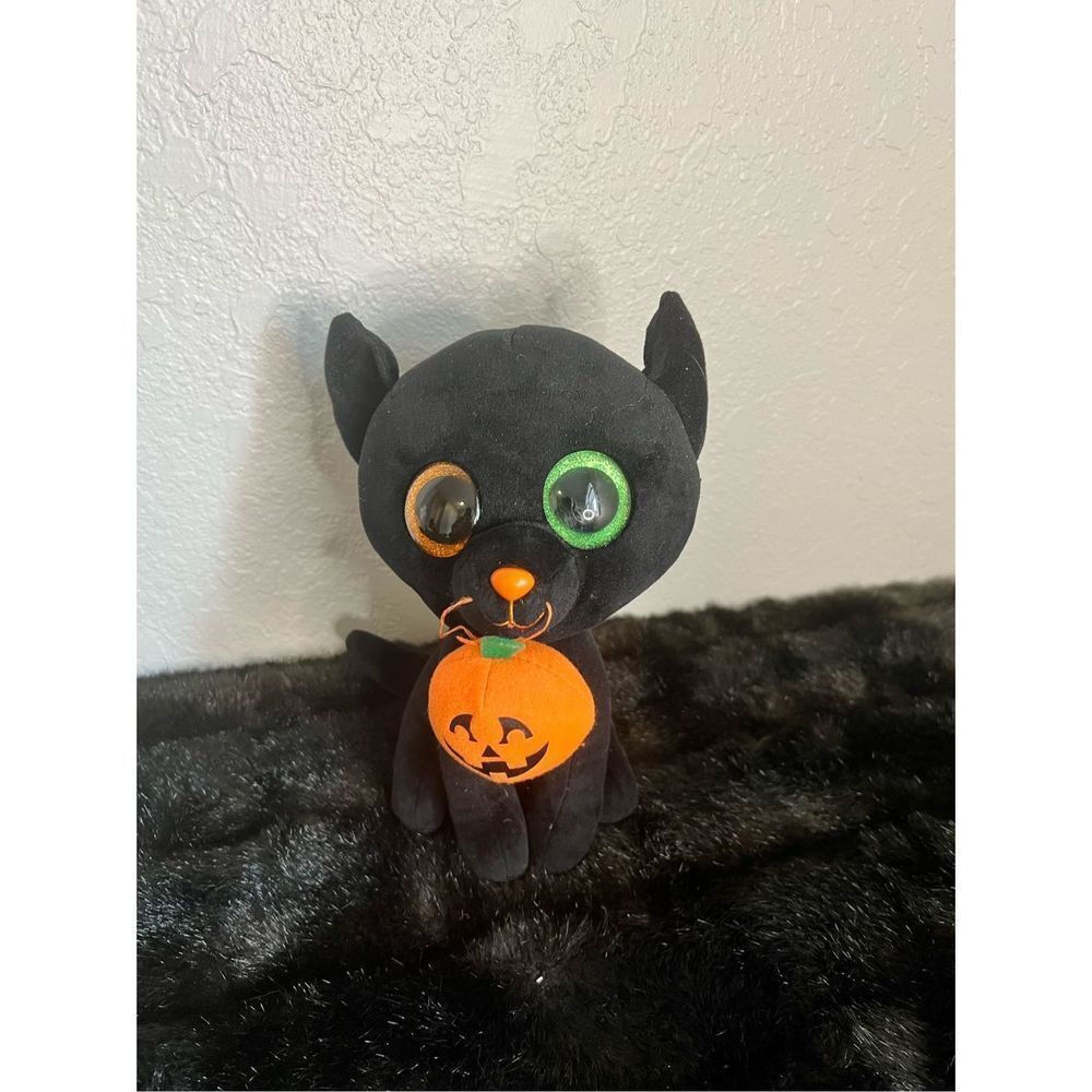 TY Beanie Boos Shadow Halloween Black Cat 9" Orange Green‎ Glitter Eyes
